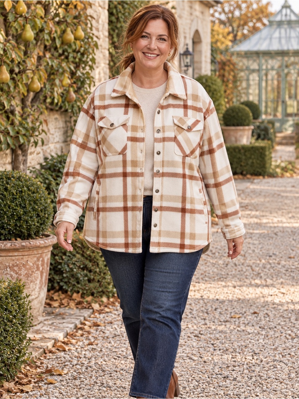 Sage Collective Neutral Plaid Sherpa Shacket 2XL